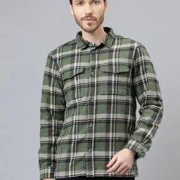Woodland Black & Green Cotton Regular Fit Checks Shirt-image-36