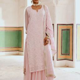 Karaj Jaipur Pink Inaayat Straight Kurta With Sharara And Dupatta-image-13