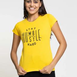FEMEA Yellow Cotton Graphic Print T-Shirt-picture-17