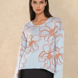 RAREISM Blue Acrylic Printed Long Sleeves Sweater-image-32