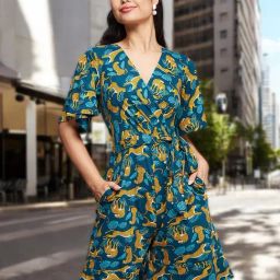 Miss Chase Turquoise Cotton Print Playsuit-image-30
