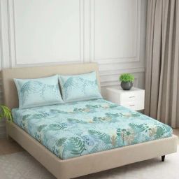 Spaces Tropica Blue 132 TC Cotton Queen Flat Bedsheet with 2 Pillow Covers-image-41