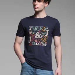 Jack & Jones Blue Cotton Slim Fit Printed T-Shirts-picture-24