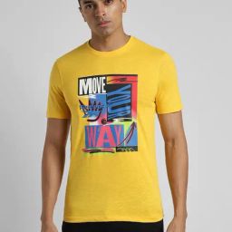 Reebok Yellow Cotton Slim Fit Print T Shirt-picture-35