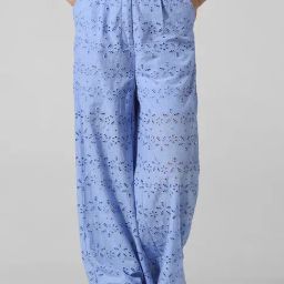 Only Blue Cotton Self Design High Rise Pants-picture-19