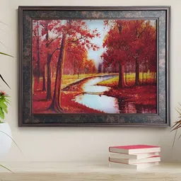 Art Street Red & White 1 Piece Wood Floral and Botanical Wall Paintings-image-1