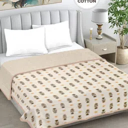 FABINALIV Beige & Olive Green Floral Printed AC Room 233 GSM Pure Cotton Double Bed Dohar-image-88