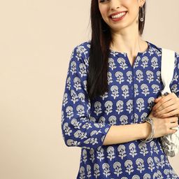 Anouk Women Blue Floral Printed Pure Cotton Kurta with Palazzos-image-59