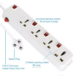Fedus 4 m Switch Board Extension with Long Wire (4 Socket 4 Switch) image 5