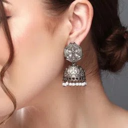 Anvik Silver Plated Beaded Contemporary Jhumkas-74