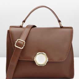 Mast & Harbour Solid Faux Leather Crossbody Satchel-image-83