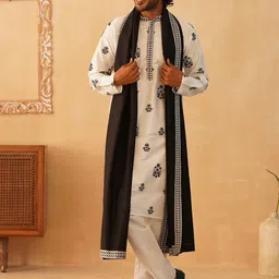 Jompers Men Floral Embroidered Regular Sequinned Kurta with Pyjamas & With Dupatta image 1