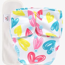 Mylo Baby Freesize Adjustable Cloth Diapers with 1 Free Insert Oeko Tex Certified Pack of 1 Heart Doodle Print - Multicolour-14