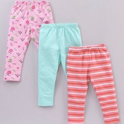 Babyhug Full Length Floral Print & Striped Legging - Blue Pink & Red-picture-21