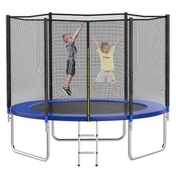 REZNOR Heavy Duty Jumping Mat Indoor/Outdoor Trampoline with Enclosure Net and Spring Cover Padding - Blue-17