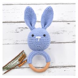 Love Crochet Art Rabbit Rattle Cum Soft Toys Blue - Height 18 cm-11