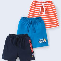Babyhug Cotton Knit Mid Thigh Length Shorts Text Print Pack of 3 - Blue Red & Black-image-60