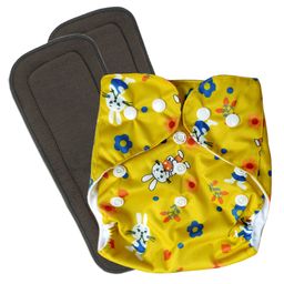 FANTASY INDIA Washable Baby Diaper Premium Cloth Diaper Reusable Adjustable Size  Waterproof Pocket Cloth Diaper Nappie 1 Diaper and 2 Insert Pad - Yellow-67