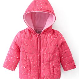 Babyhug Woven Full Sleeves Hooded Quilted Jacket Floral Print - Pink-image-87