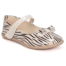 Lil Lollipop Shimmer Detail Zebra Printed Velcro Closure Bellies- Cream-image-72