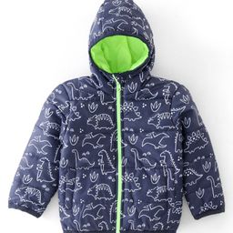 Babyhug Woven Full Sleeves Dino Print  Hooded Reversible Jacket - Multicolour-image-61