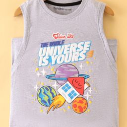Doreme Single Jersey Knit Sleeveless T-shirt Text Print - Heather Grey-image-34