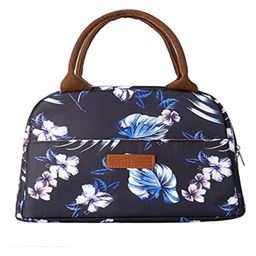 House of Quirk Insulated Nylon Reusable Lunch Bag Tote Printed Bag for School  Picnic  Office Use -  - Blue Flower Leaves-image-8