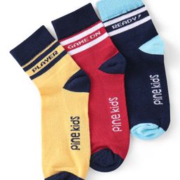 Pine Kids Knitted Silvadur Antimicrobial Ankle Length Text Design Socks Pack of 3 ( Color May Vary  )-image-78