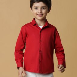 Tales & Stories Cotton Full Sleeves Solid Shirt - Red-image-2