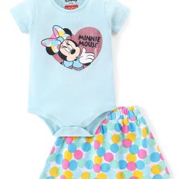 Babyhug Disney Interlock Knit Half Sleeve Minnie Mouse Graphic Onesies with Polka Dot Print Skirt - Blue-image-9
