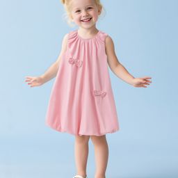 Mark & Mia Cotton Sleeveless Frock with Bow Applique - Pink-image-15