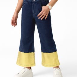 Arias Cotton Woven Ankle Length Bell Bottom Jeans With Gold Foil Print - Navy Blue-image-51
