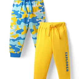 Babyhug Single Jersey Knit Full Length Text & Camouflage Printed Lounge Pants Pack of 2 - Yellow & Blue-picture-25
