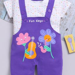 TOONYPORT Cotton Knit Fun Days Text Printed Dungaree & Half Sleeves Tee Set - Blue-image-41