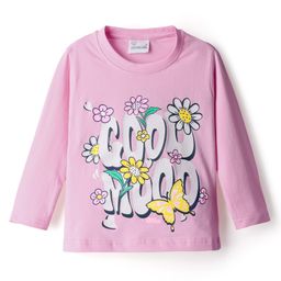 Olio Kids Sinker Knit Full Sleeves Winter T-Shirt with Cool Mood Text Print - Pink-picture-13