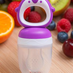 AEREX Silicone Food Pacifier with Handle Soft Baby Penguin Fruit Nibbler Chewing Nibbler for Babies Baby Fruit Teether for Newborn Babies (Purple)-image-70