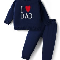 Doodle Poodle Knitted Full Sleeves Sweater Set With Jacquard Knit Design - Navy Blue-picture-5