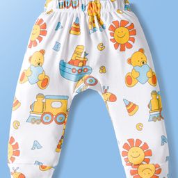 Doodle Poodle 100% Cotton Interlock Knit Full Length Diaper Legging With Teddy Bear Print - White-picture-30