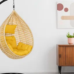 Swingzy Black & Yellow Textured Hammock Swing With Cushion-0