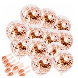 Bubble Trouble Transparent Balloons Bouquet Combo with Re Filled Confetti & Ribbons Pack of 10 - Rosegold image 2