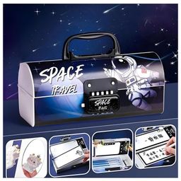 SCHOOLISH Space design pencil case Spacious Interior Suitcase Style Password Lock Case, Multi-Layer, Stationary Organizer Case For Kids- PACK OF 1- COLOR MAY VARY image 2