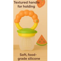 KIDS BASIC Premium Silicone Fruit Rattle Nibbler & 3 Snap Button Tie Printed Bibs - Orange & Multicolor (Pack of 2) image 2