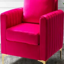 DOE BUCK Pink Solid Velvet Channel Tufted Accent Armchair-picture-1