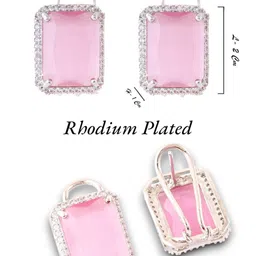 Manikya Rhodium-Plated American Diamond Studded Square Shaped Studs image 4