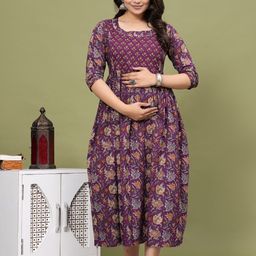 Nevisha Style Women Floral Printed Thread Work Floral Maternity Anarkali Kurta-34