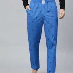 U.S. Polo Assn. Men Blue & Black Graphic Printed Pure Cotton Lounge Pants-image-30