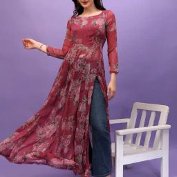 Scorpius Maroon Chiffon Fitted Floral Tunic-image-1