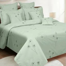 Swayam Green Cotton Floral King Bed Sheets 2 Pillow Covers-image-34