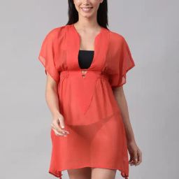 Oxolloxo Red Cotton Beachwear Kaftan-image-86