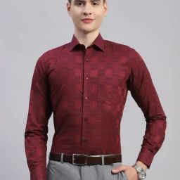 Monte Carlo Wine Pure Cotton Regular Fit Checks Shirt-image-33